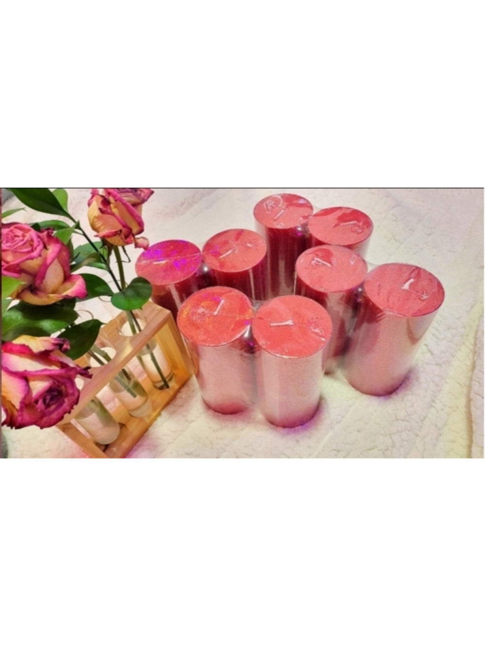 Red Sparkly Glitter Pillar Column Candles